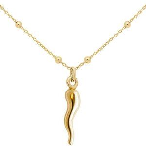 14k Gold Plated Silver Italian Horn Necklace Women Good Luck Pendant